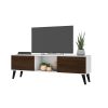 Manhattan Comfort Doyers 62.20 Mid-Century Modern TV Stand in White and Nut Brown