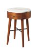 Walnut Finish 1pc Round End Table with Faux Marble Top and Drawer Living Room Furniture Side Table