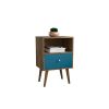 Manhattan Comfort Liberty Mid-Century Modern Nightstand 1.0 with 1 Cubby Space and 1 Drawer in Rustic Brown and Aqua Blue