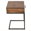 Mango Wood Side Table with Drawer and Cantilever Iron Base; Brown and Black