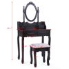 Vanity Table and Chair Set;  Makeup Dressing Table with 360-degree-rotating Mirror and 4 Drawers;  Thick Padded Stool - Black