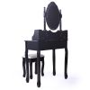 Vanity Table and Chair Set;  Makeup Dressing Table with 360-degree-rotating Mirror and 4 Drawers;  Thick Padded Stool - Black