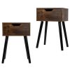 Set of 2 Mid Century Wood Side Table;  End Table with 1 Storage Drawer;  Nightstand for Bedroom Living Room