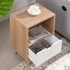 Modern Wooden Bedroom 2-Tier Nightstand End Side Table with Open Shelf;  4 Anti-Slip Rubber Padded Legs;  & 1 Storage Drawer;  Tan;  Set of 2