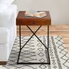 Wooden Sofa Side Table with 1 Drawer and Metal Frame; Brown and Black