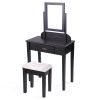 53.5''H Elegant Wood Makeup Vanity Set Dressing Table Furniture with Rotating Rectangular Mirror and Drawer, Black XH