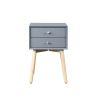 Side Table with 2 Drawer and Rubber Wood Legs; Mid-Century Modern Storage Cabinet for Bedroom Living Room Furniture; Gray