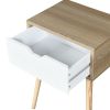 Side Table with 1 Drawer and Rubber Wood Legs; Mid-Century Modern Storage Cabinet for Bedroom Living Room Furniture; White with solid wood color