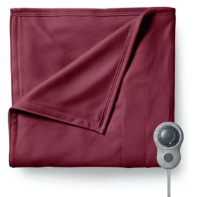 Sunbeam Full Size Electric Fleece Heated Blanket in Garnet