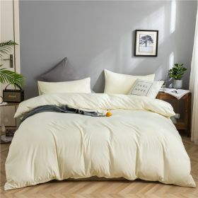 Simple Style Bedding 4 Piece Quilt Cover Sheet Pillowcase Cotton Spring Summer Autumn Winter Solid Two-color Student Dormitory (Color: Beige, size: 180x200cm 4-piece)