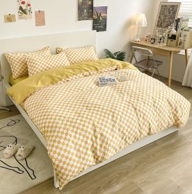 Washed Cotton Bedding 4 Piece Set 1.5m-2.2m Quilt Cover Sheet Pillowcase Plaid Stripes Student Dormitory Adult Child Boys Girls (Color: Checkerboard -Yellow, size: 1.8m bed 4-piece set)