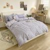 Washed Cotton Bedding 4 Piece Set 1.5m-2.2m Quilt Cover Sheet Pillowcase Plaid Stripes Student Dormitory Adult Child Boys Girls