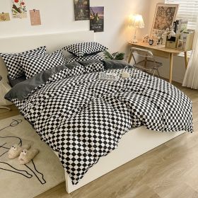 Washed Cotton Bedding 4 Piece Set 1.5m-2.2m Quilt Cover Sheet Pillowcase Plaid Stripes Student Dormitory Adult Child Boys Girls (Color: Checkerboard - Black, size: 2m bed 4-piece set)