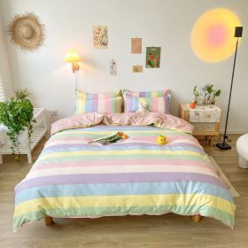 Washed Cotton Bedding 4 Piece Set 1.5m-2.2m Quilt Cover Sheet Pillowcase Plaid Stripes Student Dormitory Adult Child Boys Girls (Color: multicolor, size: 1.5m bed 4-piece set)