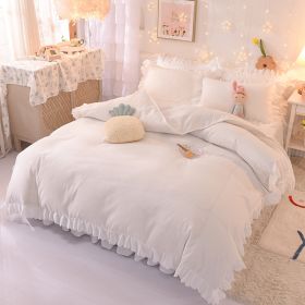 Princess Style Girl Brushed Multicolor 4-piece Set Quilt Cover Sheet Pillowcase Spring Autumn Winter Solid Fleece Thick Bedskirt (Color: White, size: 1.8m bed 4-piece set)