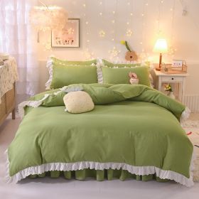 Princess Style Girl Brushed Multicolor 4-piece Set Quilt Cover Sheet Pillowcase Spring Autumn Winter Solid Fleece Thick Bedskirt (Color: green, size: 1.5m bed 4-piece set)