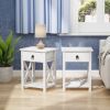 Set of 2 Wooden Nightstand;  X-Shaped Sofa Side Table End Table with Drawer and Open Shelf;  Bedroom Living Room Furniture