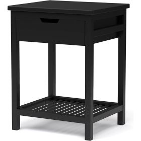 Nightstand; Bedside Table with Drawer; Square End Table; Bamboo Side Table for Bedroom; Living Room; Small Space; Modern Night Stand with Open Shelf; (Color: as Pic)