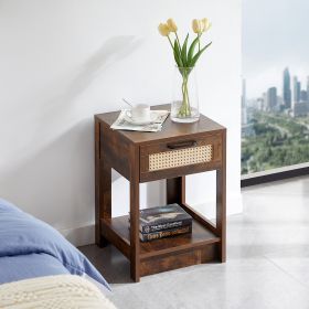 15.75" Rattan End table with drawer; Modern nightstand; side table for living roon; bedroom; Rustic Brown (Color: as Pic)