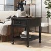 U-Can Classical Black&amp;White End Table with Open Styled Shelf Large Storage Space; Side Table Drawer with Metal Handles for Living Room