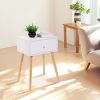 Mid Century Modern Nightstand;  Wood Bed Side Table with Drawer;  End Table for Living Rooms Bedrooms;  Home Furniture;  White and Natural