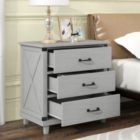 Modern Bedroom Nightstand with 3 Drawers Storage (Color: gray)