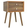 Mid-Century End Side Table Wooden Nightstand With 2 Storage Drawers