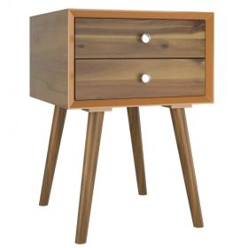 Mid-Century End Side Table Wooden Nightstand With 2 Storage Drawers (Color: Natural, Type: Nightstand)