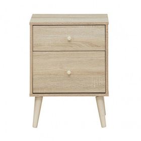 Modern Concise Decor End Side Table With 2-Drawer Nightstand (Color: Oak, Type: Nightstand)