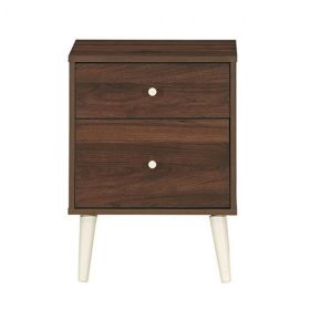 Modern Concise Decor End Side Table With 2-Drawer Nightstand (Color: Coffee, Type: Nightstand)