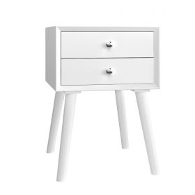 Mid-Century End Side Table Wooden Nightstand With 2 Storage Drawers (Color: White, Type: Nightstand)