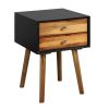 Mid-Century End Side Table Wooden Nightstand With 2 Storage Drawers