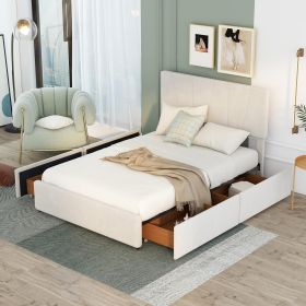 Full Size Upholstery Platform Bed with Four Drawers on Two Sides,Adjustable Headboard (Color: Beige)