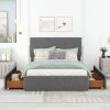 Full Size Upholstery Platform Bed with Four Drawers on Two Sides,Adjustable Headboard