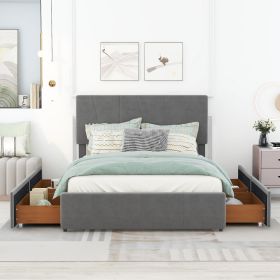 Full Size Upholstery Platform Bed with Four Drawers on Two Sides,Adjustable Headboard (Color: Grey)