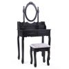 Vanity Table and Chair Set, Makeup Dressing Table with 360-degree-rotating Mirror and 4 Drawers, Thick Padded Stool