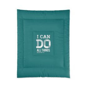 Bedding, Teal Green And White I Can Do All Things Philippians 4:13 Graphic Text Style Comforter (size: 68x88)