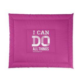 Bedding, Pink And White I Can Do All Things Philippians 4:13 Graphic Text Style Comforter (size: 104x88)