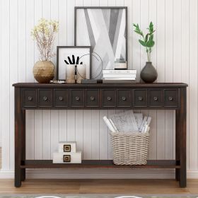 Rustic Entryway Console Table, 60" Long with two Different Size Drawers and Bottom Shelf for Storage (Color: Black)