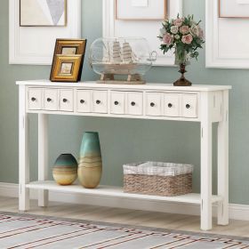 Rustic Entryway Console Table, 60" Long with two Different Size Drawers and Bottom Shelf for Storage (Color: Antique White)