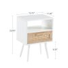 15.75" Rattan End table with drawer and solid wood legs; Modern nightstand; side table for living roon; bedroom; white