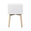 Side Table with 2 Drawer and Rubber Wood Legs;  Mid-Century Modern Storage Cabinet for Bedroom Living Room Furniture;  White