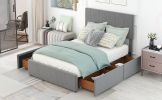 Full Size Upholstery Platform Bed with Four Drawers on Two Sides,Adjustable Headboard