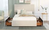 Full Size Upholstery Platform Bed with Four Drawers on Two Sides,Adjustable Headboard