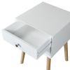 Side Table with 2 Drawer and Rubber Wood Legs;  Mid-Century Modern Storage Cabinet for Bedroom Living Room Furniture;  White