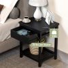 Nightstand; Bedside Table with Drawer; Square End Table; Bamboo Side Table for Bedroom; Living Room; Small Space; Modern Night Stand with Open Shelf;