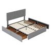 Full Size Upholstery Platform Bed with Four Drawers on Two Sides,Adjustable Headboard