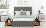 Full Size Upholstery Platform Bed with Four Drawers on Two Sides,Adjustable Headboard