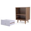 Set of 2 Mid Century Bedside Table, Nightstand with Drawer and Shelf Storage, Side Accent Table for Living Room Bedroom