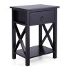 Set of 2 Wooden Nightstand;  X-Shaped Sofa Side Table End Table with Drawer and Open Shelf;  Bedroom Living Room Furniture